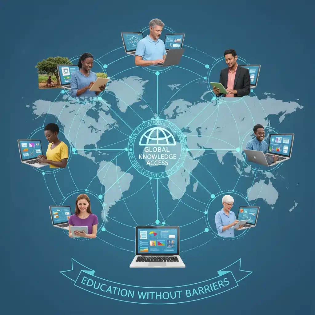 Diverse individuals accessing digital learning content, representing OER's universal accessibility.