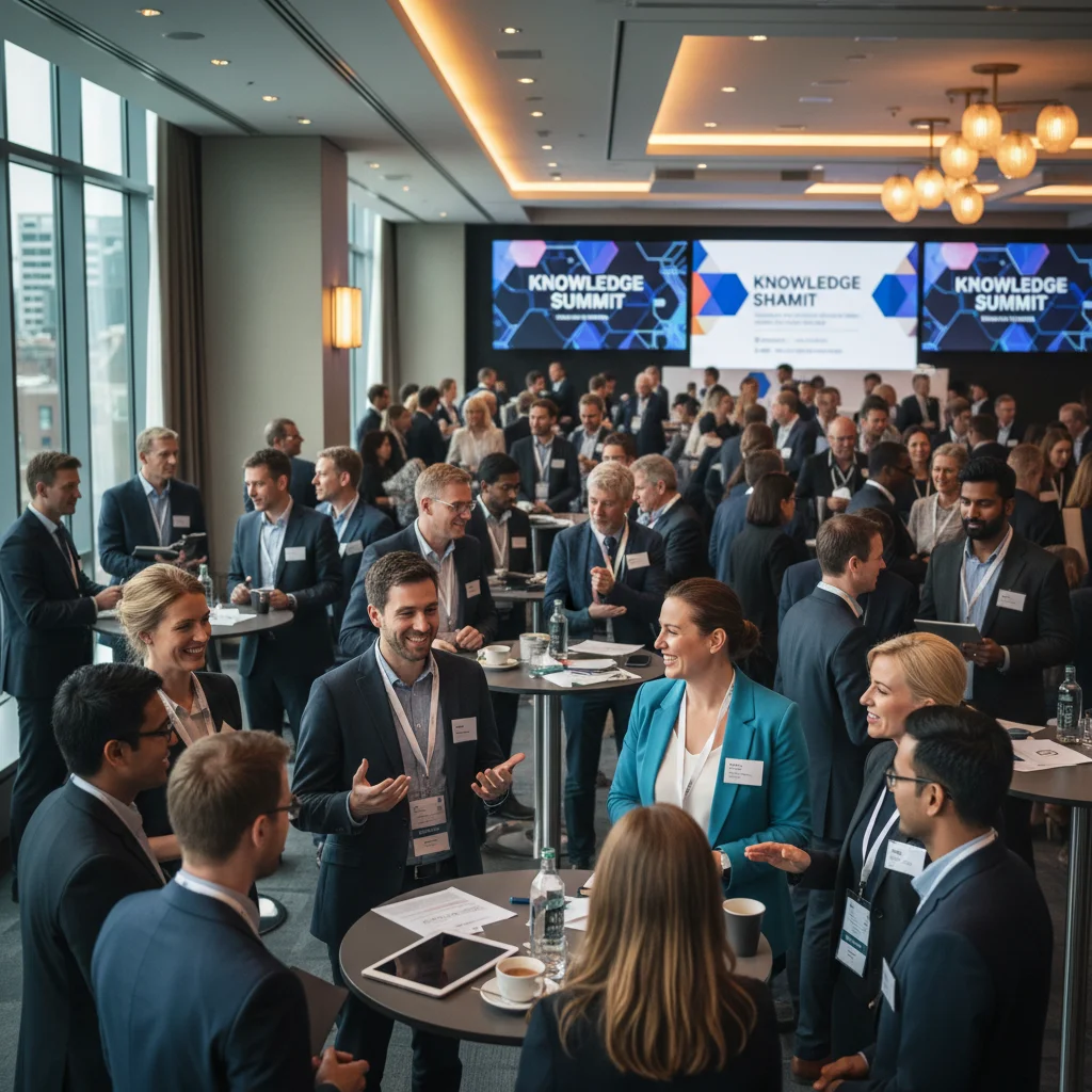 Professionals networking at a conference for career development