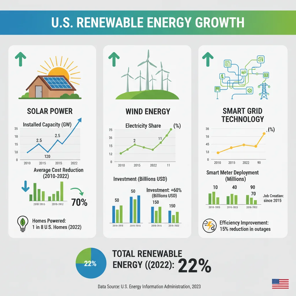 Infographic depicting renewable energy investment and growth trends in the U.S.