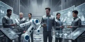 U.S. workforce collaborating with advanced automation in Industry 5.0 setting