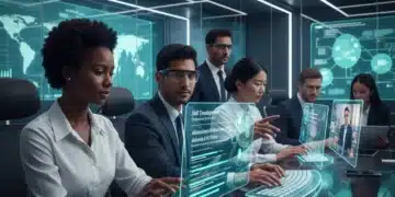 Professionals engaging with advanced online corporate training platforms in 2026, showcasing personalized learning and digital collaboration.