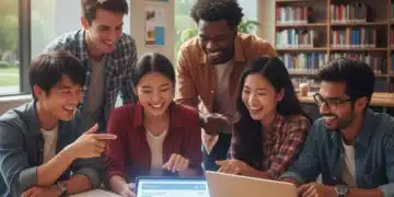 Students learning affordably with digital resources in a modern library