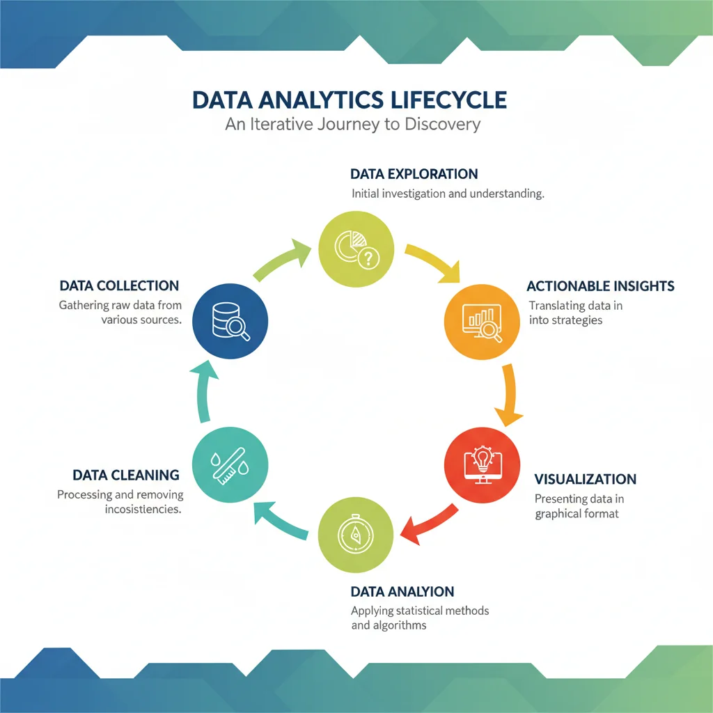 Infographic illustrating the data analytics lifecycle from collection to insights.