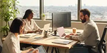 The Gig Economy's Evolution: A 2026 U.S. Market Analysis of Freelance Opportunities Diverse freelancers working on laptops in a modern co-working space, representing the gig economy.