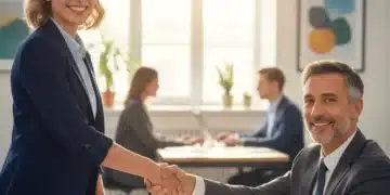 Professional shaking hands after successful salary negotiation