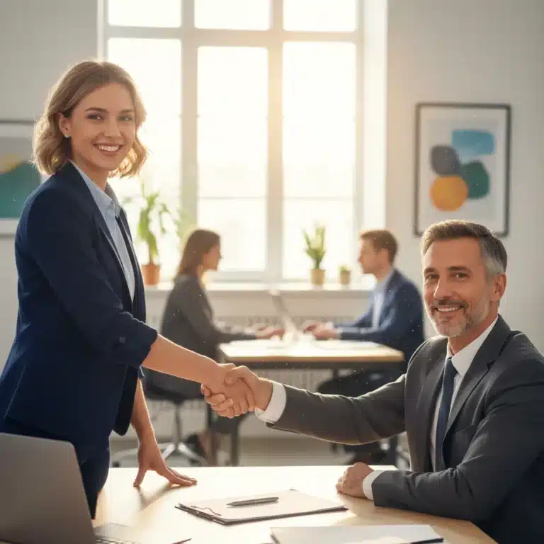 Professional shaking hands after successful salary negotiation